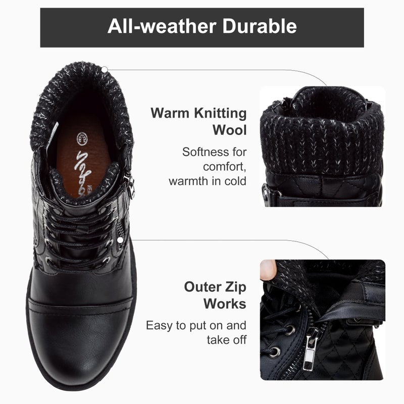 Vepose Women's Black Ankle Boots, Lace up Casual Combat Booties, Size 9.5 US - 927 Knitting Wool (CJY927 black 09.5) - Image 3